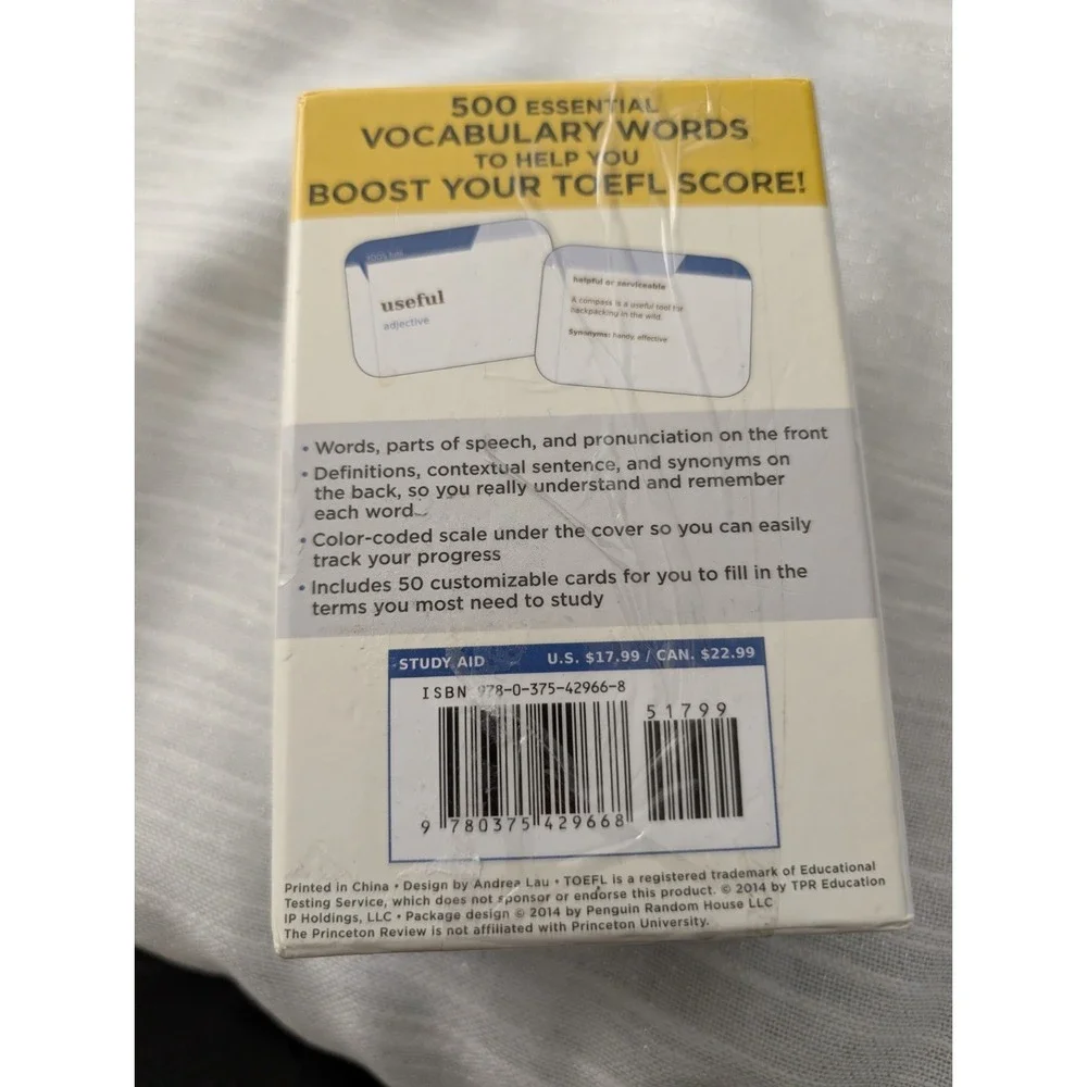 The Princeton Review Essential TOEFL Vocabulary 500 Flashcards NEW‎ SEALED